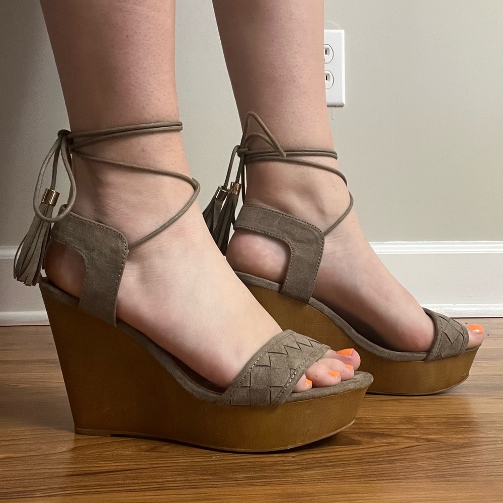 Stone Brown‎ Ankle Wrap 4” Wedges